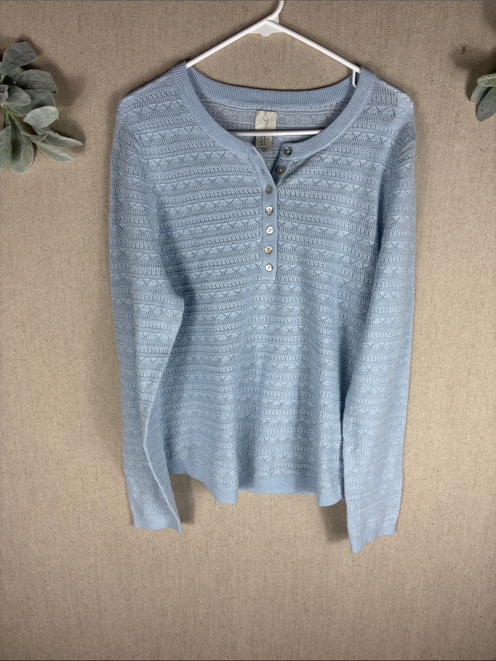 Joie > Light Blue Knit Henley Sweater Extra Large